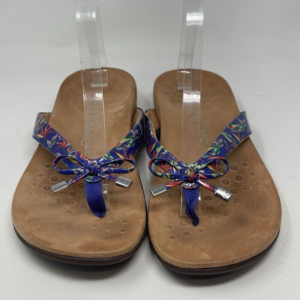 Vionic Bella II Sandals Womens 9 W Wide Purple Tropical Flip Flops Plantar Ortho